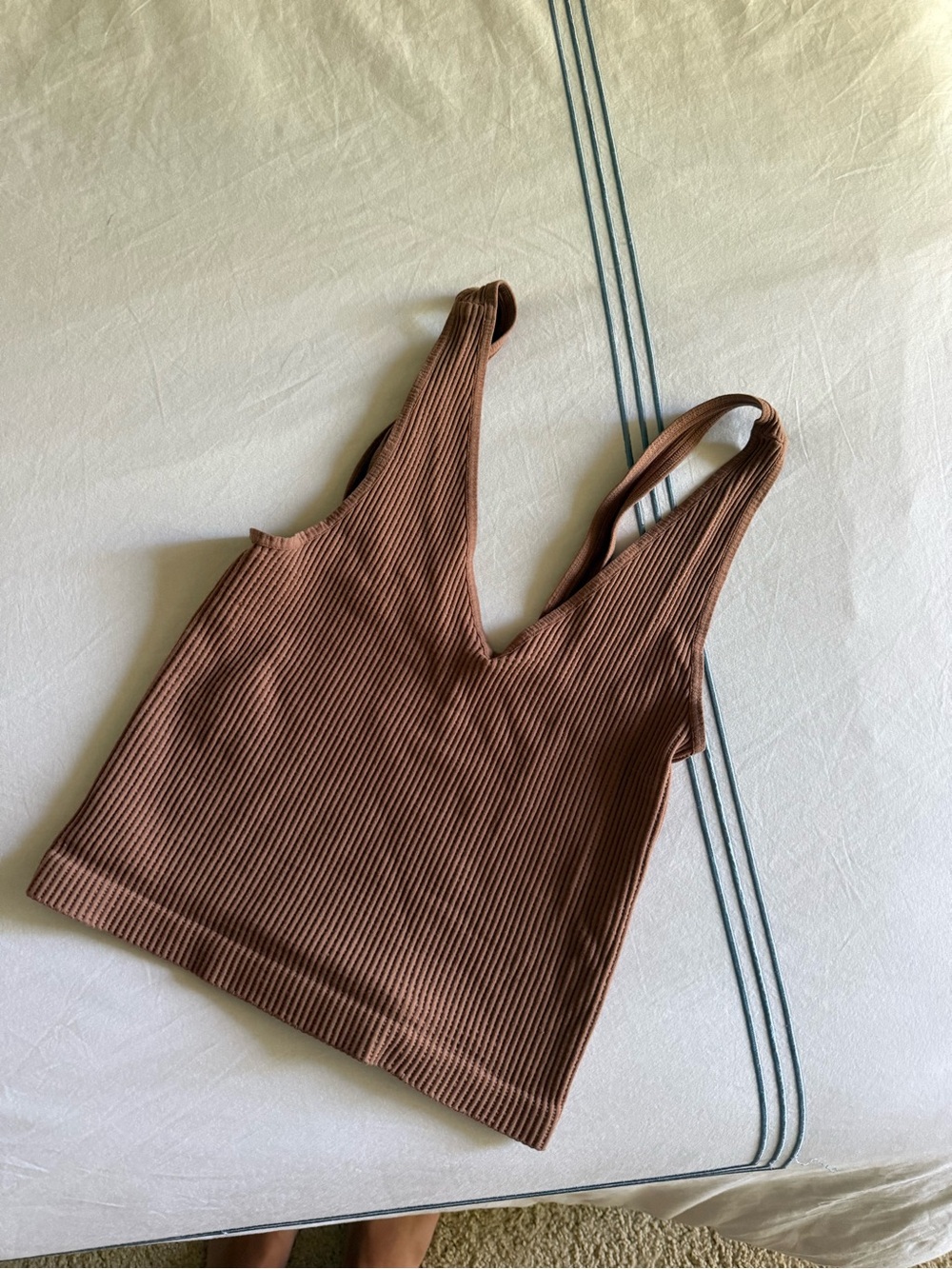 Ribbed V-Neck Tank Top in Chocolate Brown